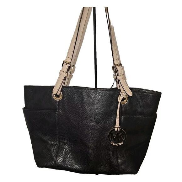 Michael Kors MK Handbag Jet Set Black Pebbled Leather Tote Bag Purse - Picture 1 of 13
